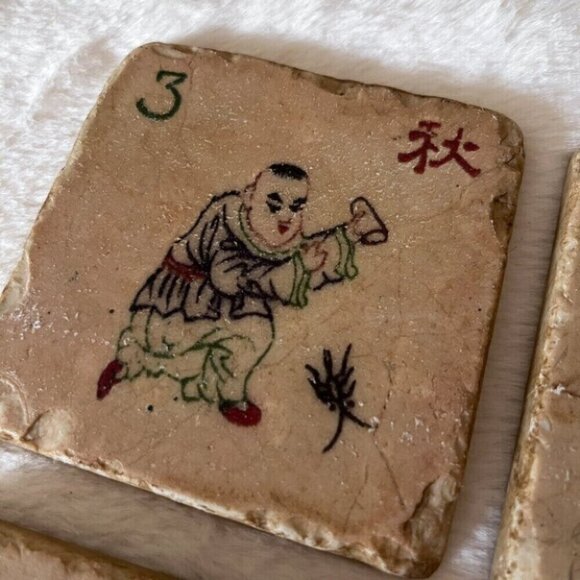 Tumbled Travertine Mahjong Tile Coaster Set - Picture 6 of 9